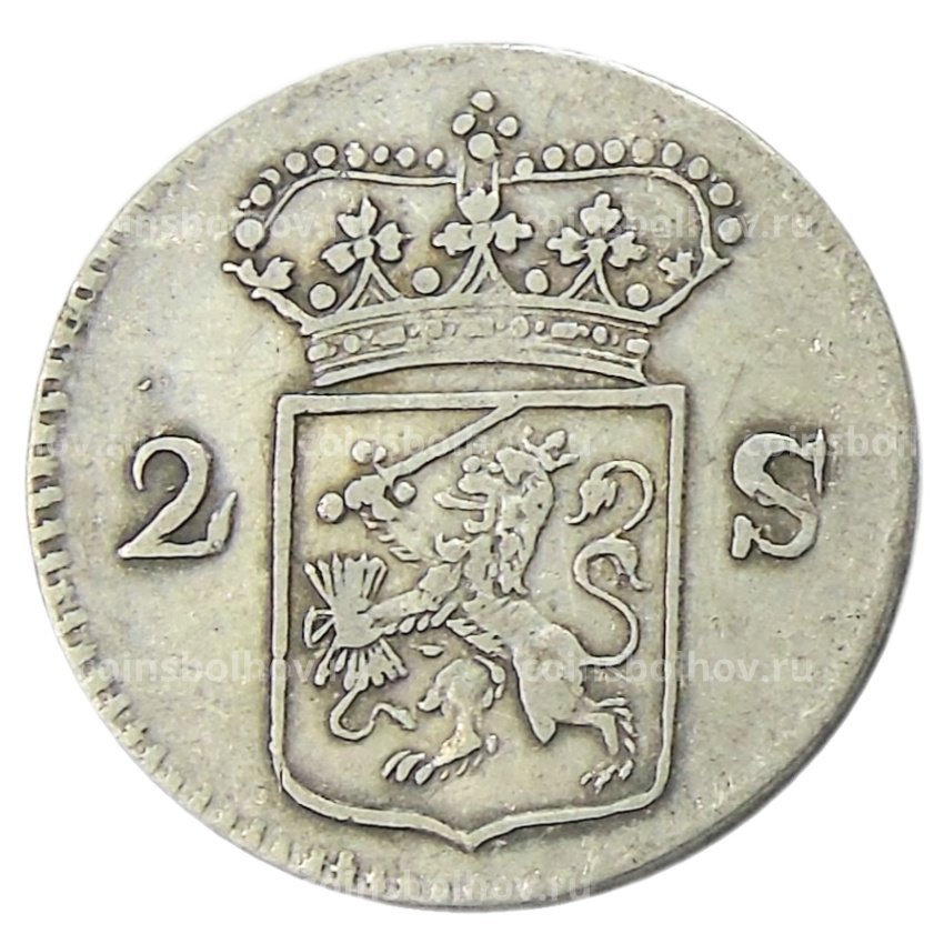 Монета 2 стувера 1786 года Голландская республика  —  Гелдерланд (вид 2)