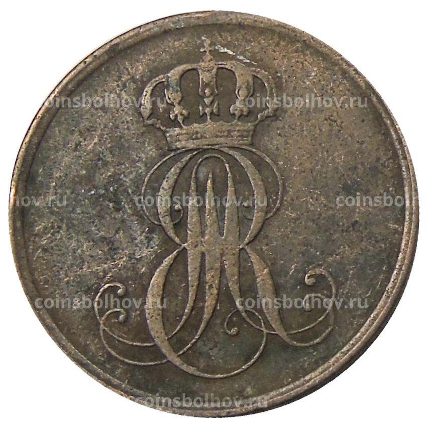 Монета 2 пфеннига 1851 года B Германские государства — Ганновер (вид 2)