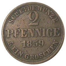 Монета 2 пфеннига 1859 года Германские государства — Брауншвейг (аверс)