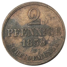Монета 2 пфеннига 1858 года B Германские государства — Ганновер (аверс)