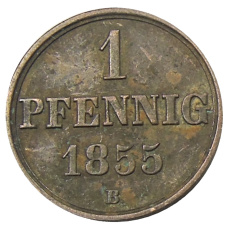 Монета 1 пфенниг 1855 года В Германские государства — Ганнновер (аверс)