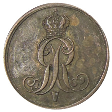 Монета 1 пфенниг 1855 года В Германские государства — Ганнновер (реверс)