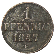 Монета 1 пфенниг 1847 года B Германские государства — Ганновер (аверс)