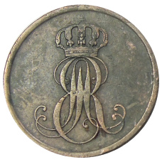 Монета 2 пфеннига 1851 года B Германские государства — Ганновер (реверс)