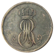 Монета 2 пфеннига 1851 года B Германские государства — Ганновер (реверс)