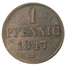 Монета 1 пфенниг 1847 года B Германские государства — Ганновер (аверс)