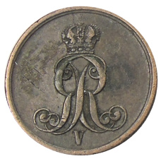 Монета 1 пфенниг 1855 года В Германские государства — Ганновер (реверс)