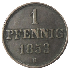Монета 1 пфенниг 1853 года B Германские государства — Ганновер (аверс)