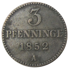 Монета 3 пфеннига 1852 года A Германсике государства — Мекленбург-Шверин (аверс)