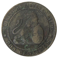 Монета 2 сентимо 1870 года Испания (реверс)