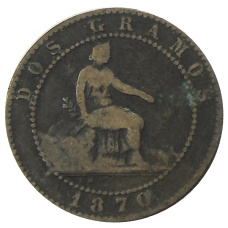 Монета 2 сентимо 1870 года Испания (аверс)