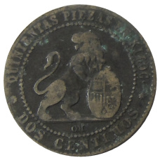 Монета 2 сентимо 1870 года Испания (реверс)