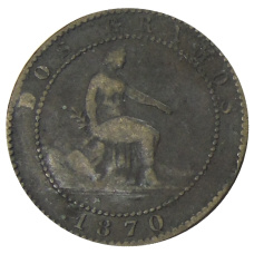 Монета 2 сентимо 1870 года Испания (аверс)