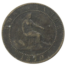 Монета 2 сентимо 1870 года Испания (аверс)