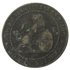 Монета 2 сентимо 1870 года Испания (реверс)