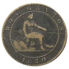Монета 2 сентимо 1870 года Испания (аверс)