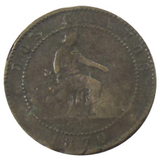 Монета 2 сентимо 1870 года Испания (аверс)
