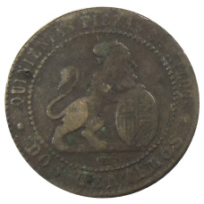 Монета 2 сентимо 1870 года Испания (реверс)