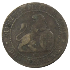 Монета 2 сентимо 1870 года Испания (реверс)