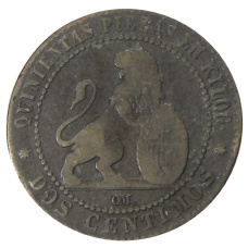 Монета 2 сентимо 1870 года Испания (реверс)