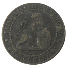 Монета 2 сентимо 1870 года Испания (реверс)