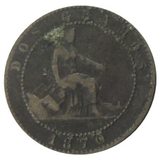 Монета 2 сентимо 1870 года Испания (аверс)