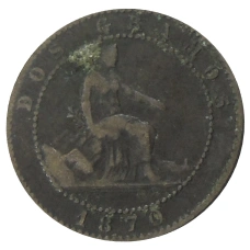 Монета 2 сентимо 1870 года Испания (аверс)