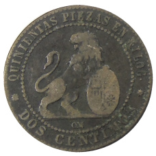 Монета 2 сентимо 1870 года Испания (реверс)