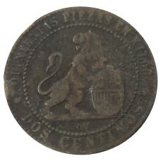 Монета 2 сентимо 1870 года Испания (реверс)