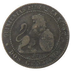 Монета 2 сентимо 1870 года Испания (реверс)