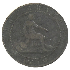 Монета 2 сентимо 1870 года Испания (аверс)