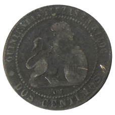 Монета 2 сентимо 1870 года Испания (реверс)