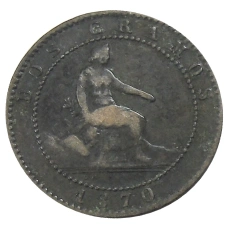 Монета 2 сентимо 1870 года Испания (аверс)