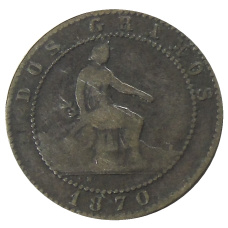 Монета 2 сентимо 1870 года Испания (аверс)