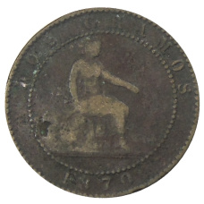 Монета 2 сентимо 1870 года Испания (аверс)