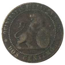 Монета 2 сентимо 1870 года Испания (реверс)