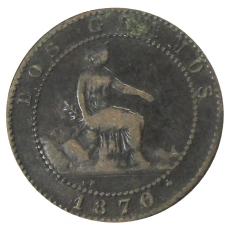 Монета 2 сентимо 1870 года Испания (аверс)