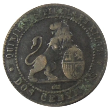 Монета 2 сентимо 1870 года Испания (реверс)