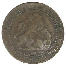 Монета 2 сентимо 1870 года Испания (реверс)