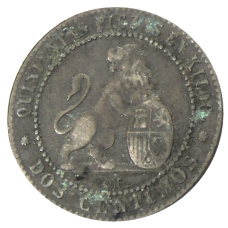 Монета 2 сентимо 1870 года Испания (реверс)