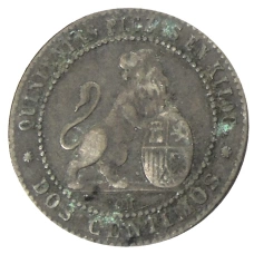 Монета 2 сентимо 1870 года Испания (реверс)