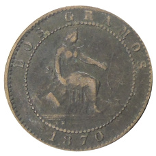 Монета 2 сентимо 1870 года Испания (аверс)