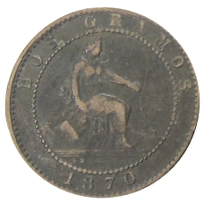 Монета 2 сентимо 1870 года Испания (аверс)