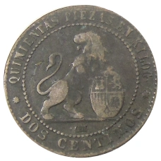 Монета 2 сентимо 1870 года Испания (реверс)