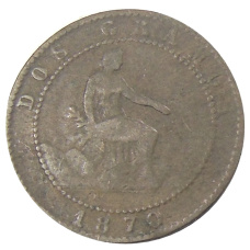 Монета 2 сентимо 1870 года Испания (аверс)