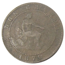 Монета 2 сентимо 1870 года Испания (аверс)