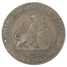 Монета 2 сентимо 1870 года Испания (реверс)