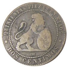 Монета 2 сентимо 1870 года Испания (реверс)