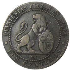 Монета 2 сентимо 1870 года Испания (реверс)