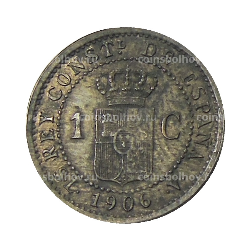 Монета 1 сентимо 1906 года Испания (вид 2)